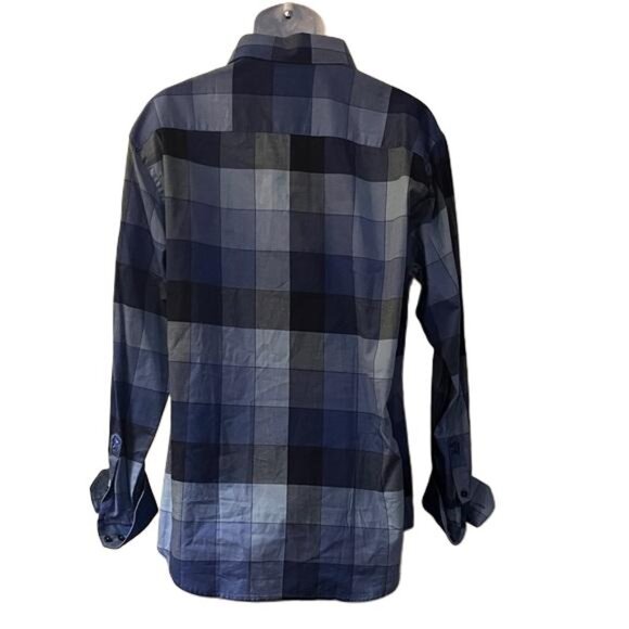 Bugatchi Button Down Shirt Men's Shaped Fit Long Sleeve XL Blue Checkered - Picture 4 of 6
